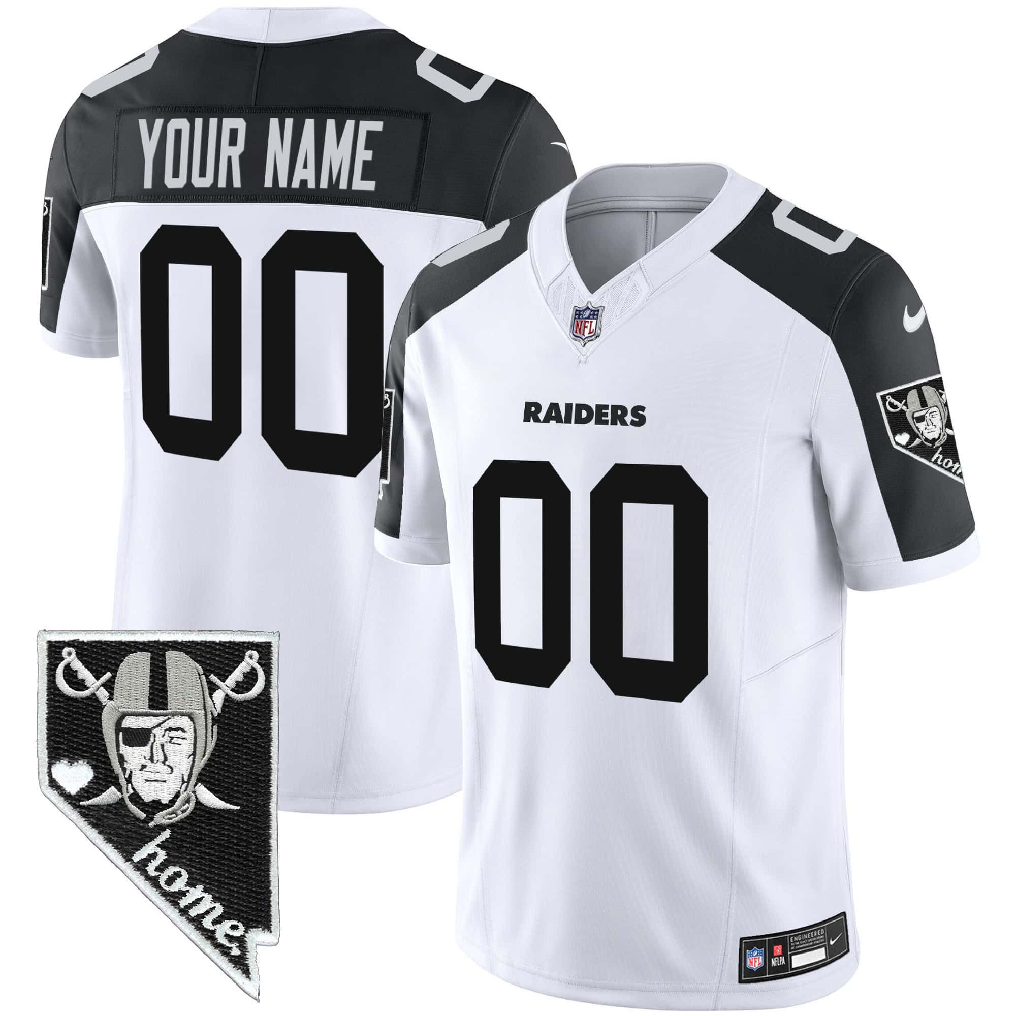 Men Oakland Raiders White 2024 Nike Nevada Home Patch Vapor Custom NFL Jersey style 1